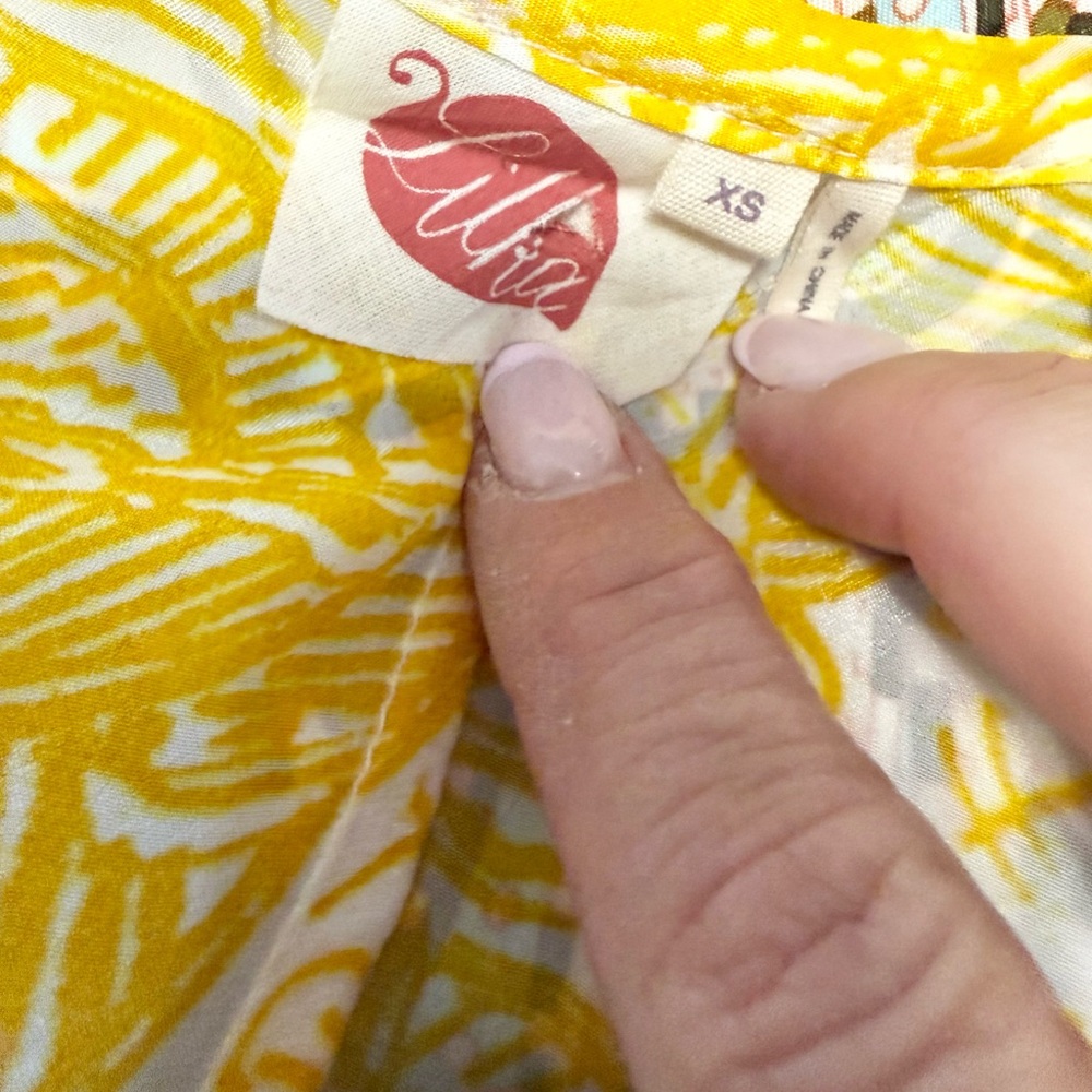 Anthropologie Lilka Nadyia Printed Caftan XS | Yellow Semi Sheer Beach Cover Up - Picture 13 of 15